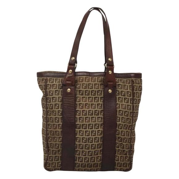 FENDI Zucchino Canvas Tote Bag Beige Gold - Picture 2 of 12